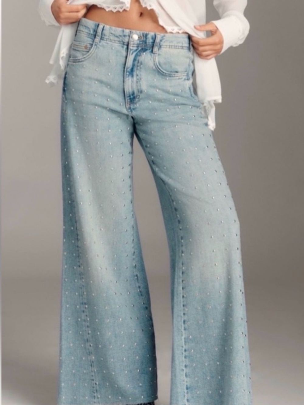 Anthropologie Adi Mid Rise Pilcro Blue Wide-Leg Studded Women's Jeans - Picture 1 of 5